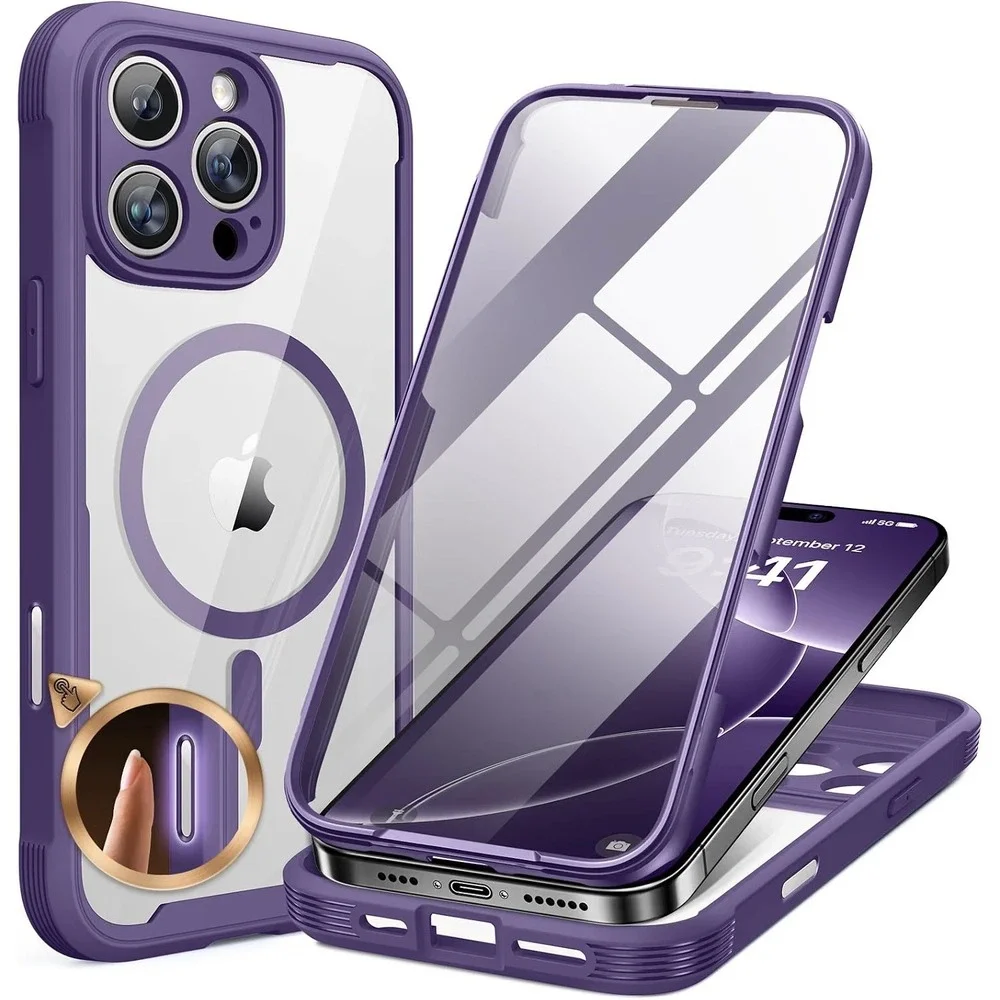 Miracase Magnetic iPhone 16 Pro Case Full-Body Built-in Glass Screen Protector